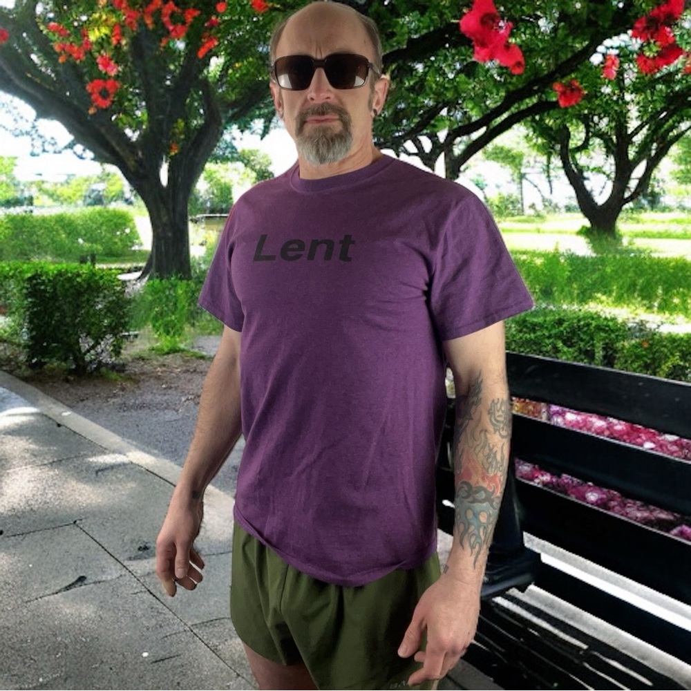 Black on Purple “Lent” T-Shirt Printed on Fruit of the Loom Men’s Size Medium - Picture 6 of 8